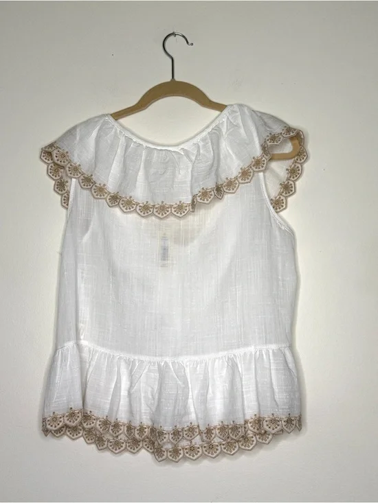 Max Studio Embroidered Ruffle Sleeve V- Neck Top Size L - Picture 12 of 12